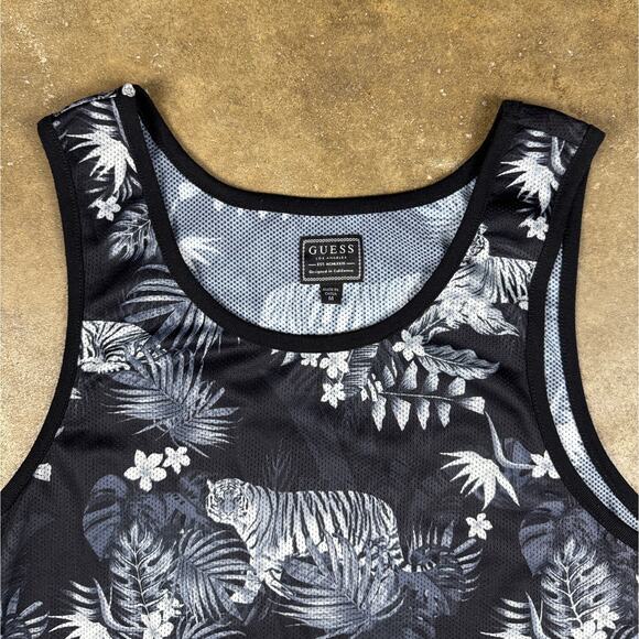 Guess Jordan Wild Jungle Graphic Mesh Tank Men’s Medium Black Tiger Print - Picture 2 of 10